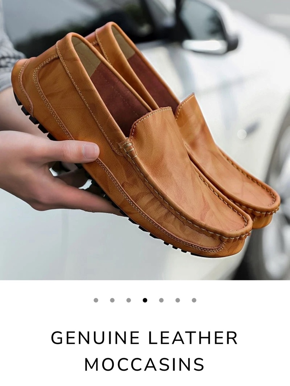 Genuine Leather Slip-On Loafers in Tan for Men